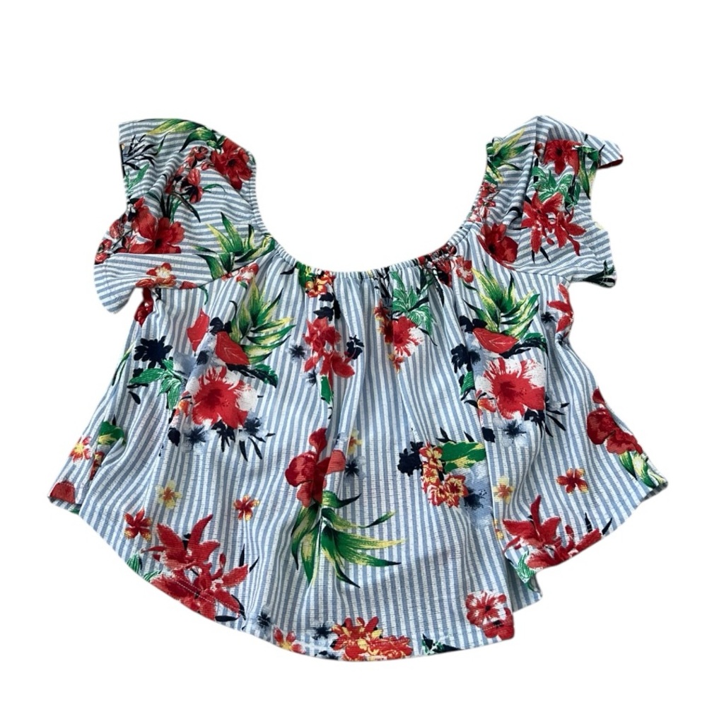 🔷DEREK HEART: Junior girl M, floral print & striped cropped blouse, preowned🔷